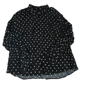 A New Day Polka Dot Black White Blouse Button Down Size 1X